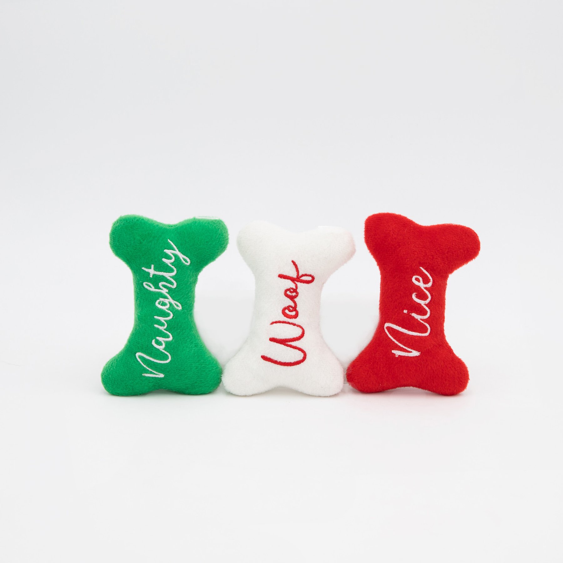 ZippyPaws Holiday Miniz Naughty & Nice Bones Squeaky Plush Dog Toy, Multicolor, 3 count