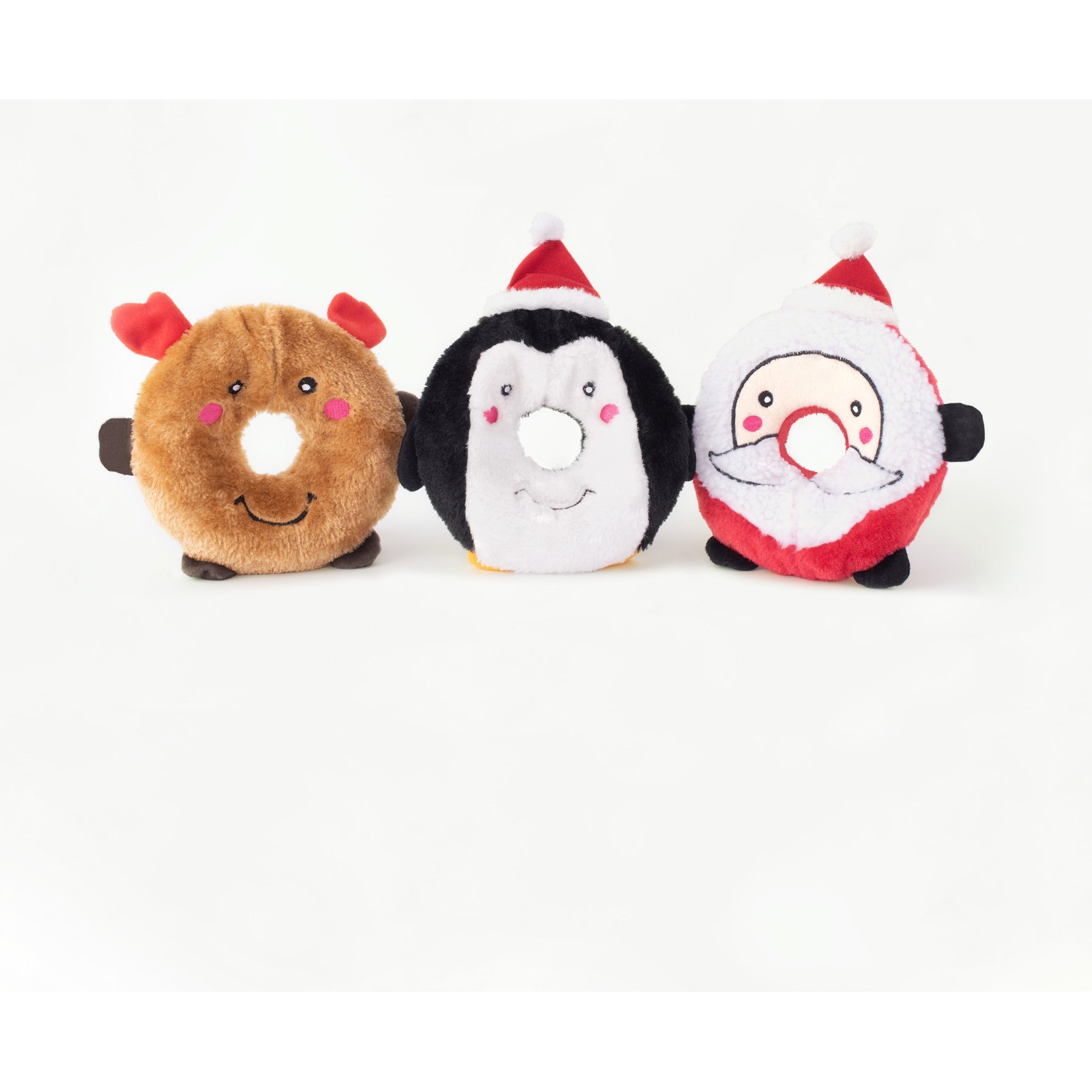 ZippyPaws Donutz Buddies Santa Squeaky Plush Dog Toy, Multicolor