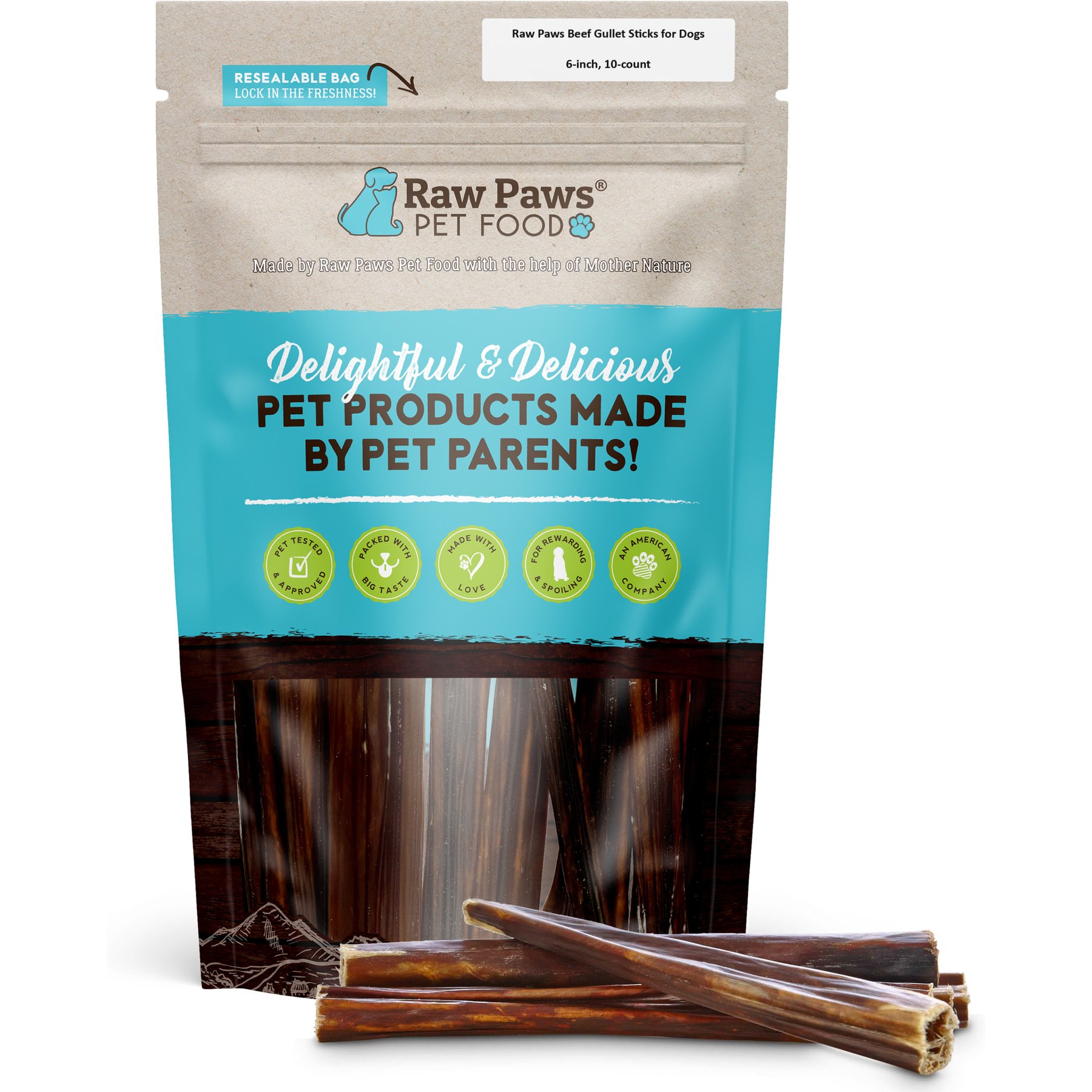 Raw Paws 6-inch Beef Gullet Natural Dog Chew Treats, 40 count