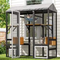 TIMHAKA Indoor & Outdoor Wooden Cat House with Waterproof Cover, Black, 63 x 31.5 x 71-in