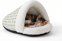 Tugzelle Meow Plaid Slipper Cat Bed, Green/Cream, Medium