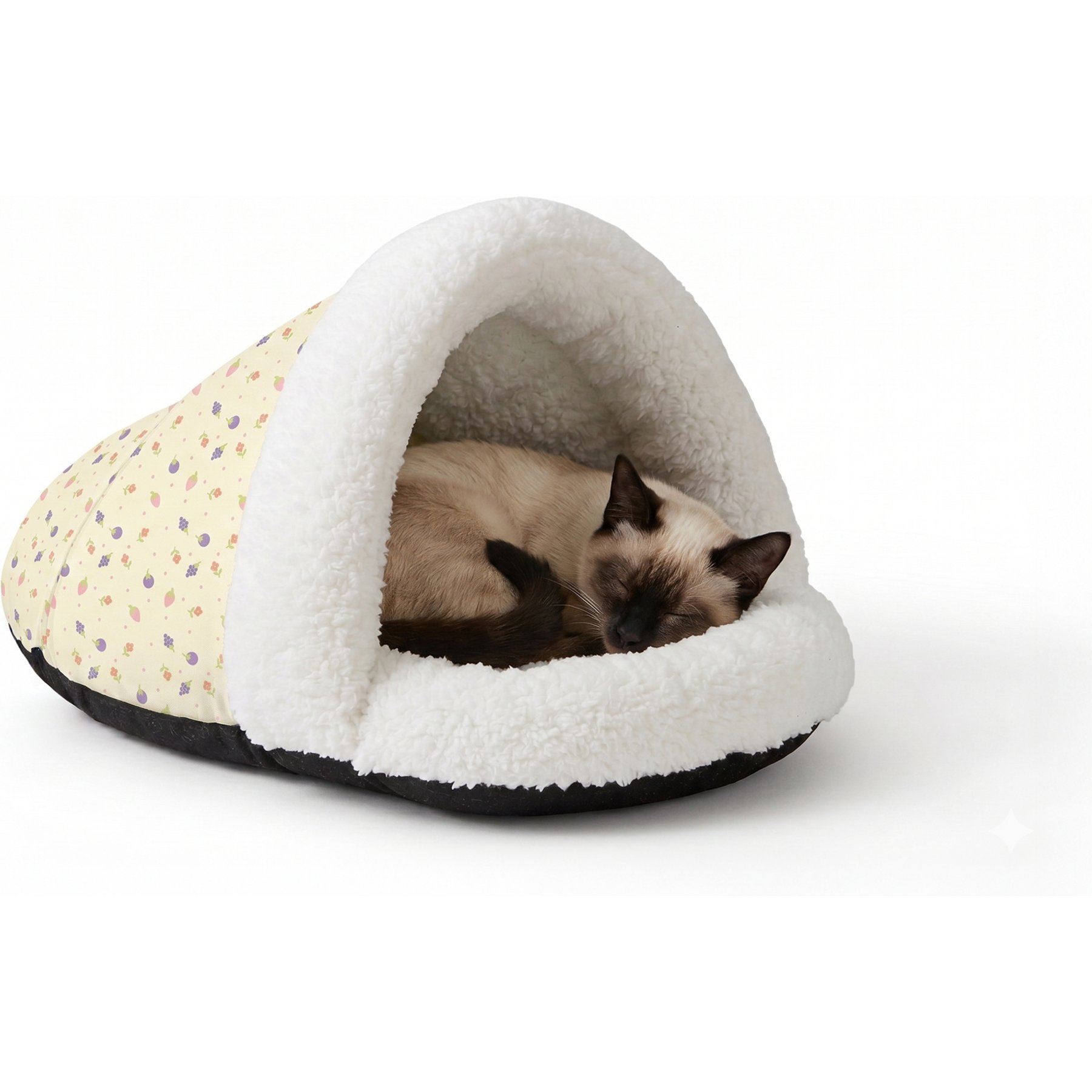 Tugzelle Tutti Frutti Slipper Cat Bed, Cream, Medium