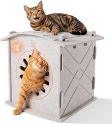 Kseroo Scratch-Resistant Warm Insulated Covered Felt Cave Indoor Polyester Modern Cat House, Medium, Beige