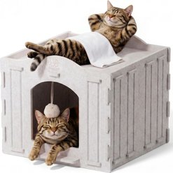 Kseroo Scratch-Resistant Indoor Warm Enclosed Felt Bed Cave Polyester Hanging Ball Toy Cat House, Beige, Medium: 13.4 x 13.4 x 9.85-in