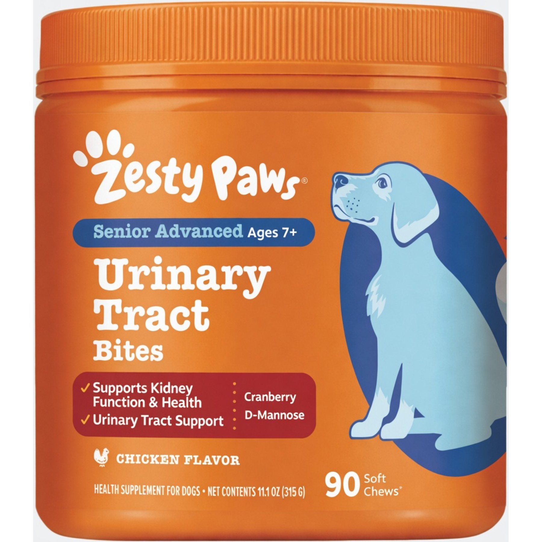 Zesty Paws Advanced Urinary Tract Bites Chicken Flavored Soft Chew Kidney Supplement for Senior Dogs, 90 count