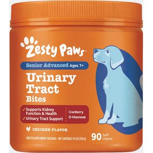 Zesty Paws Advanced Urinary Tract Bites Chicken Flavored Soft Chew Kidney Supplement for Senior Dogs, 90 count