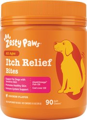 Zesty Paws Itch Relief Bites Chicken Flavored Soft Chews Immune Supplement for Dogs, 90 count