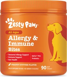 Zesty Paws Allergy & Immune Bites Allergies, Immune, & Gut Support Peanut Butter Flavored Soft Chews Supplement for Dogs, 90 count