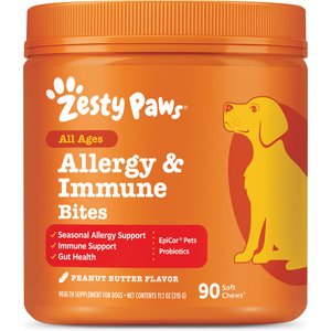 Zesty Paws Allergy & Immune Bites Allergies, Immune, & Gut Support Peanut Butter Flavored Soft Chews Supplement for Dogs, 90 count
