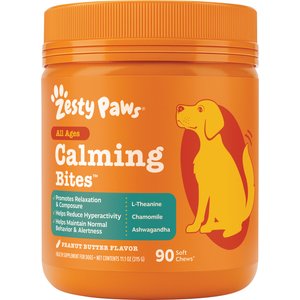 Zesty Paws Hemp Calming Bites Peanut Butter Flavored Soft Chews Composure & Relaxation Supplement for Dogs, 90 count