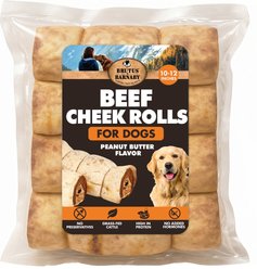 Brutus & Barnaby Rawhide-Free Peanut Butter Flavored Beef Cheek Rolls Long Lasting Dog Chews, 10 to 12-inch, 4 count