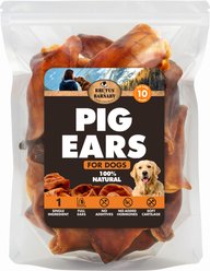 Brutus & Barnaby Thick Cut Whole Pig Ear Natural Dog Chew Treats, 10 count
