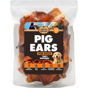 Brutus & Barnaby Thick Cut Whole Pig Ear Natural Dog Chew Treats, 10 count