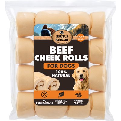 Brutus & Barnaby Brutus & Barnaby Rawhide-Free Beef Cheek Rolls Long Lasting Dog Chews, 10 to 12-inch, 4 count