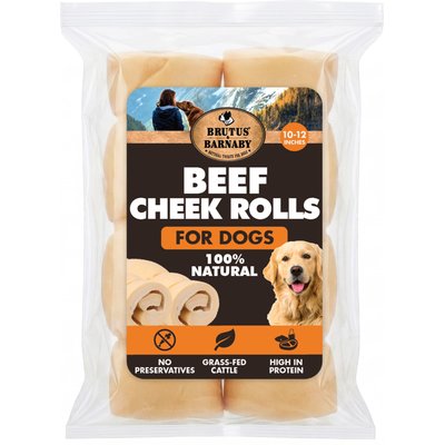 Brutus & Barnaby Brutus & Barnaby Rawhide-Free Beef Cheek Rolls Long Lasting Dog Chews, 10 to 12-inch, 2 count
