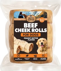 Brutus & Barnaby Rawhide-Free Peanut Butter Flavored Beef Cheek Rolls Long Lasting Dog Chews, 5 to 7-inch, 2 count