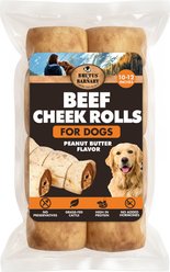 Brutus & Barnaby Rawhide-Free Peanut Butter Flavored Beef Cheek Rolls Long Lasting Dog Chews, 10 to 12-inch, 2 count