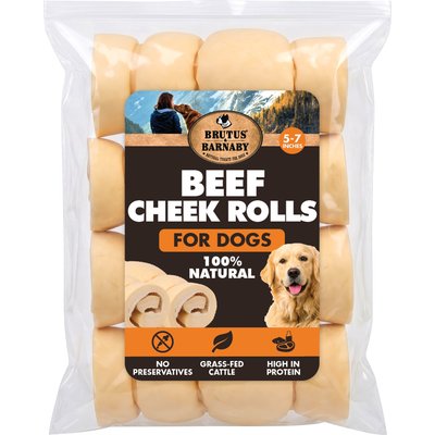 Brutus & Barnaby Brutus & Barnaby Rawhide-Free Beef Cheek Rolls Long Lasting Dog Chews, 5 to 7-inch, 4 count