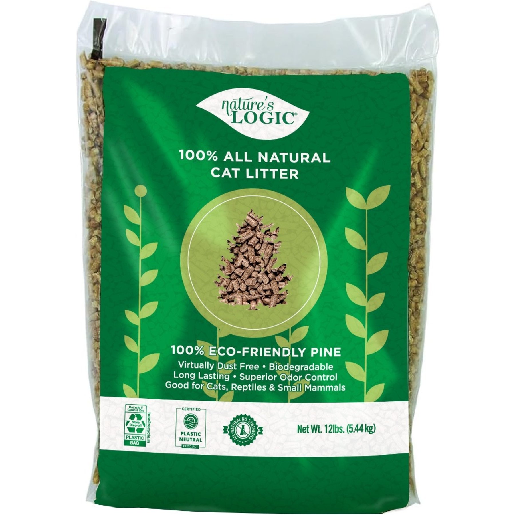 Nature's Logic 100% Natural Pine Unscented Non-Clumping Litter for Cats & Small Pets, 12-lb bag