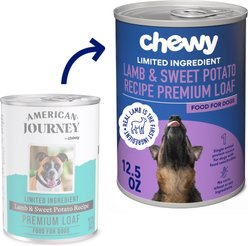 Chewy Made Limited Ingredient Diet Premium Loaf Lamb & Sweet Potato Recipe Grain-Free Canned Dog Food (FORMERLY AMERICAN JOURNEY), 12.5-oz can, case of 12