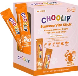 Choolip Total Balance Squeeze Grain-Free Tuna Flavored Lickable Dog & Cat Vita Stick, 25.9-oz box, 49 count