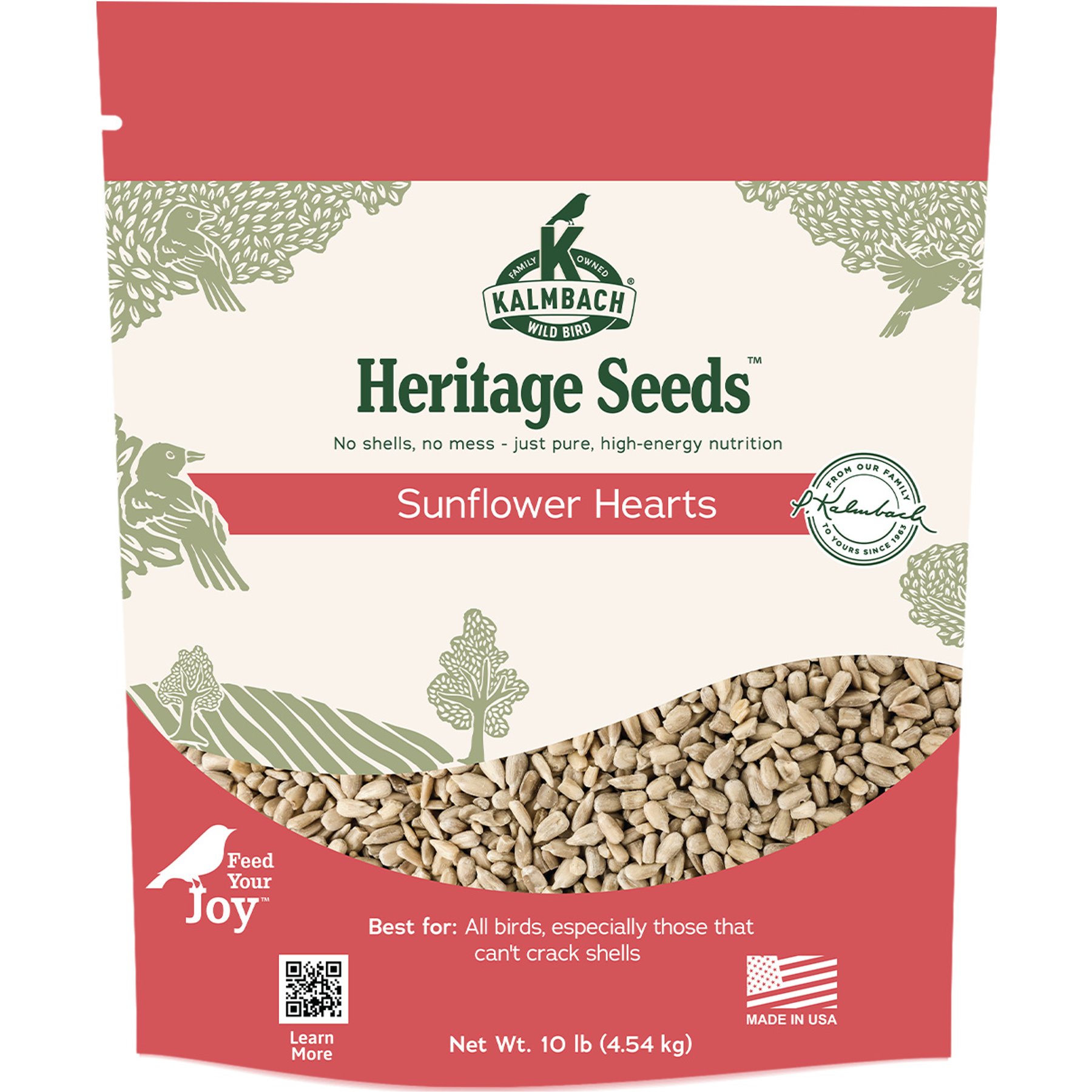 Kalmbach Feeds Heritage Seed Sunflower Heart Birdseed Wild Bird Food, Red, 10-lb bag