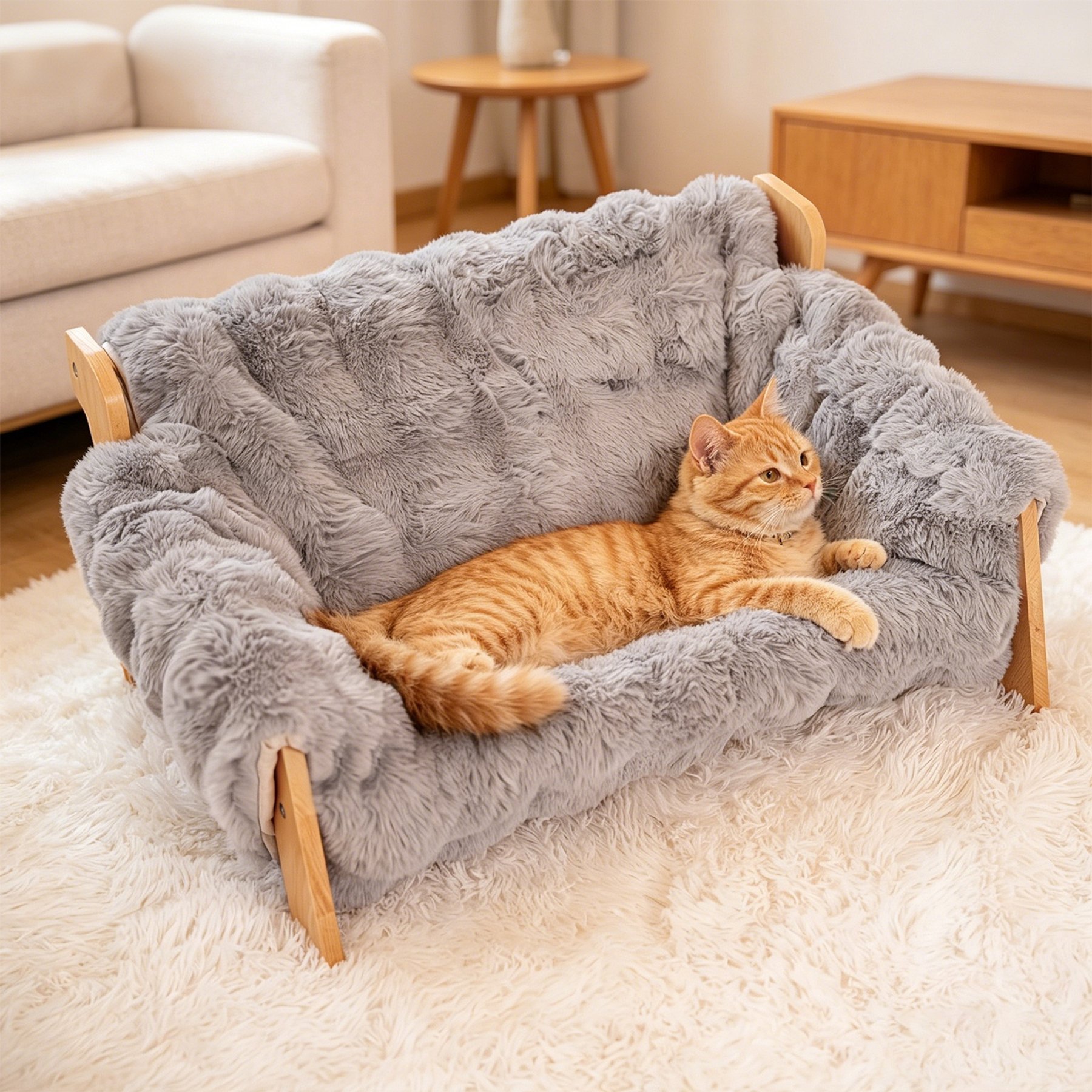 FURDEAR Indoor Soft Plush Washable Couch Warm Elevated Removable Cover Furniture Style Cat Sofa Bed, 27.2 x 18.6 x 11.8-in, Gray