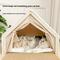 Show in main carousel: FURDEAR 2-in-1 Detachable Wooden Frame Shelter Cozy Furniture Novelty Bolster Cat Tent Bed with Scratching Board, Beige, 19.7 x 15.8 x 15.8-in slide 3 of 7