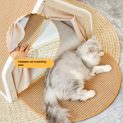 Show full view: FURDEAR 2-in-1 Detachable Wooden Frame Shelter Cozy Furniture Novelty Bolster Cat Tent Bed with Scratching Board, Beige, 19.7 x 15.8 x 15.8-in slide 5 of 7