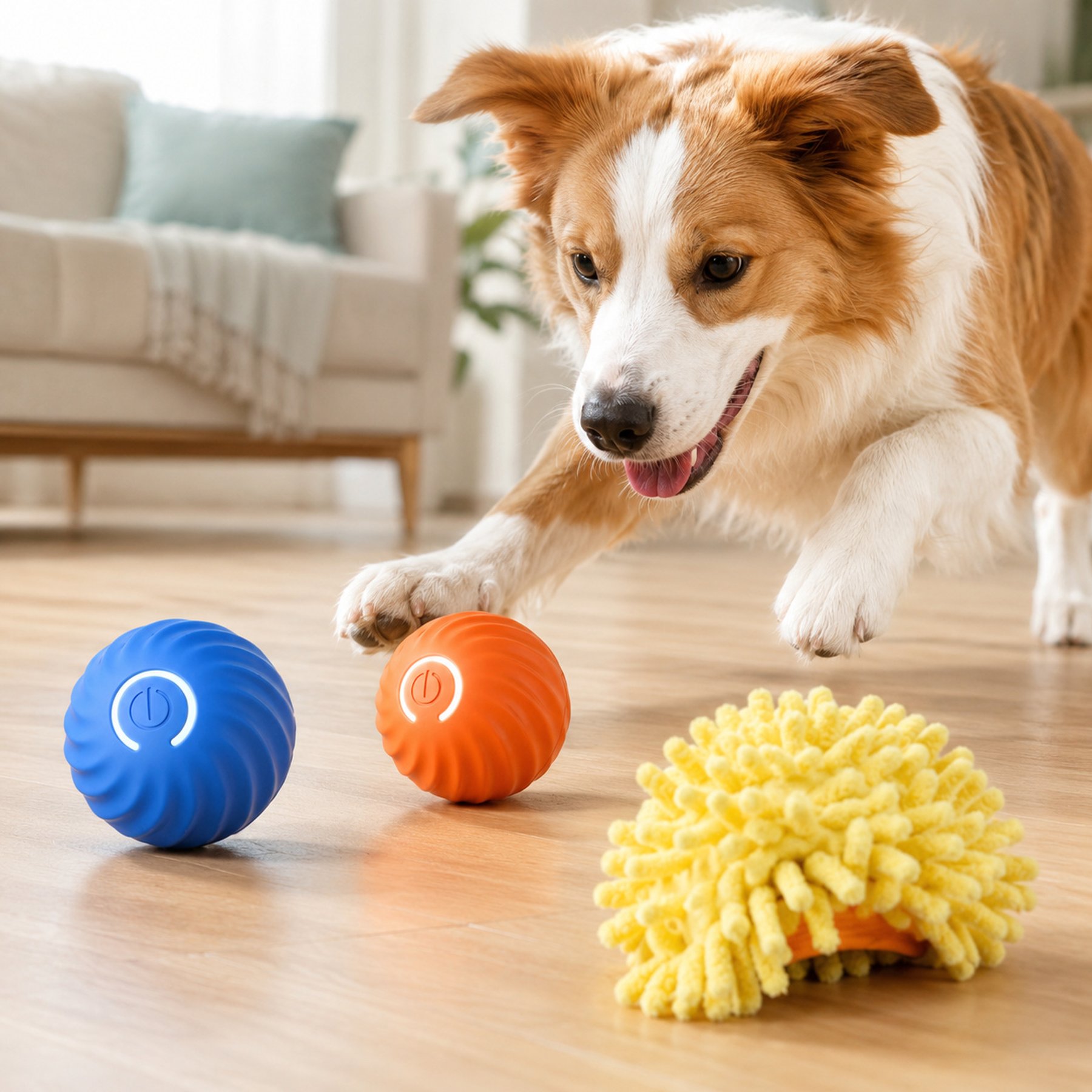 NonoPets USB Rechargeable Smart Interactive Electronic Motion Activated Automatic Bouncing Ball Dog Toy, Blue, 2.64-in