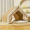 Show in main carousel: FURDEAR 2-in-1 Detachable Wooden Frame Shelter Cozy Furniture Novelty Bolster Cat Tent Bed with Scratching Board, Beige, 19.7 x 15.8 x 15.8-in slide 2 of 7