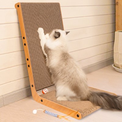 CheerPals CheerPals L-Shaped 23.6-in Cat Scratcher with Bell Teaser-Wand, Brown