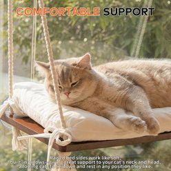 CheerPals Solid Wood Window Perch Elevated Cat Hammock Bed, Brown, Large slide 2 of 9