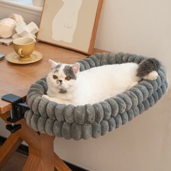 CheerPals Plush & Grids Design Double-Layer Foldable Cat Desk Bed, Gray, Large: 24 x 15-in