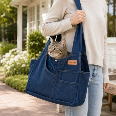 NonoPets NonoPets Premium Fashion Denim Travel Purse & Ergonomic Shoulder Tote Bag Dog & Cat Carrier, Medium