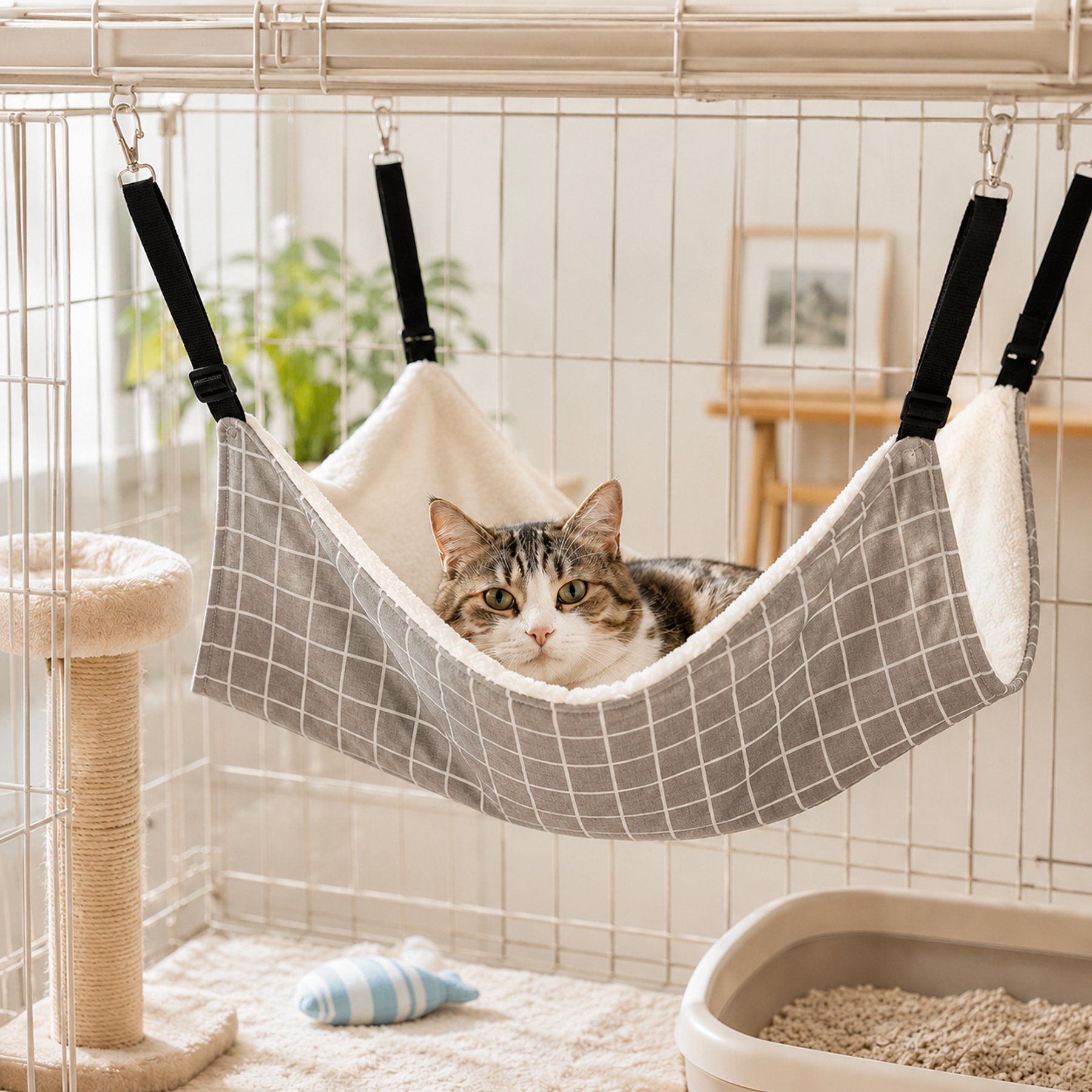 NonoPets Adjustable Cat Hammock Bed Cage Replacement for Cats & Smallpets, Brown, Small