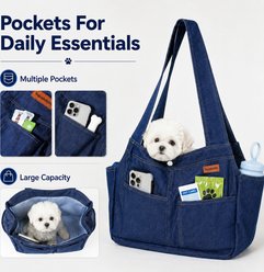 NonoPets Premium Fashion Denim Travel Purse & Ergonomic Shoulder Tote Bag Dog & Cat Carrier, Large slide 2 of 9