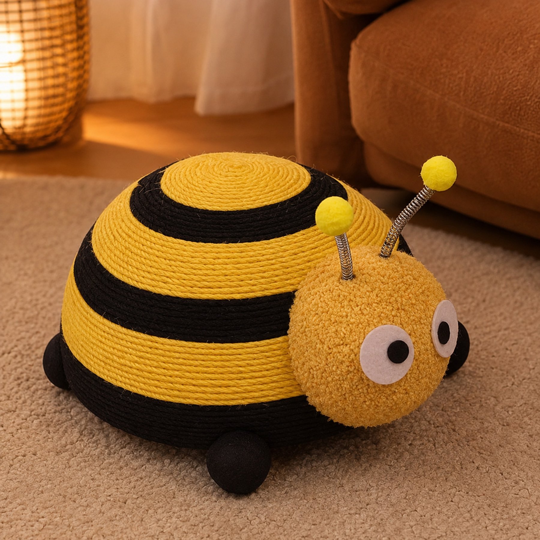 NonoPets Cute Bee Fun Sisal Rope Scratcher Cat Toy, Yellow, 14 x 8-in