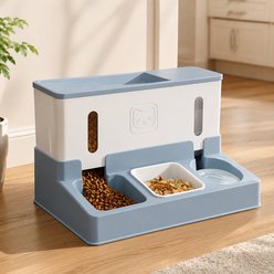 NonoPets 2-in-1 Smart Feeding Station Cat Feeder & Water Dispenser, Blue
