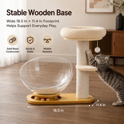 NonoPets Solid Wood Cat Tree Climbing Frame with Acrylic Spacecraft Nest, Beige slide 2 of 9
