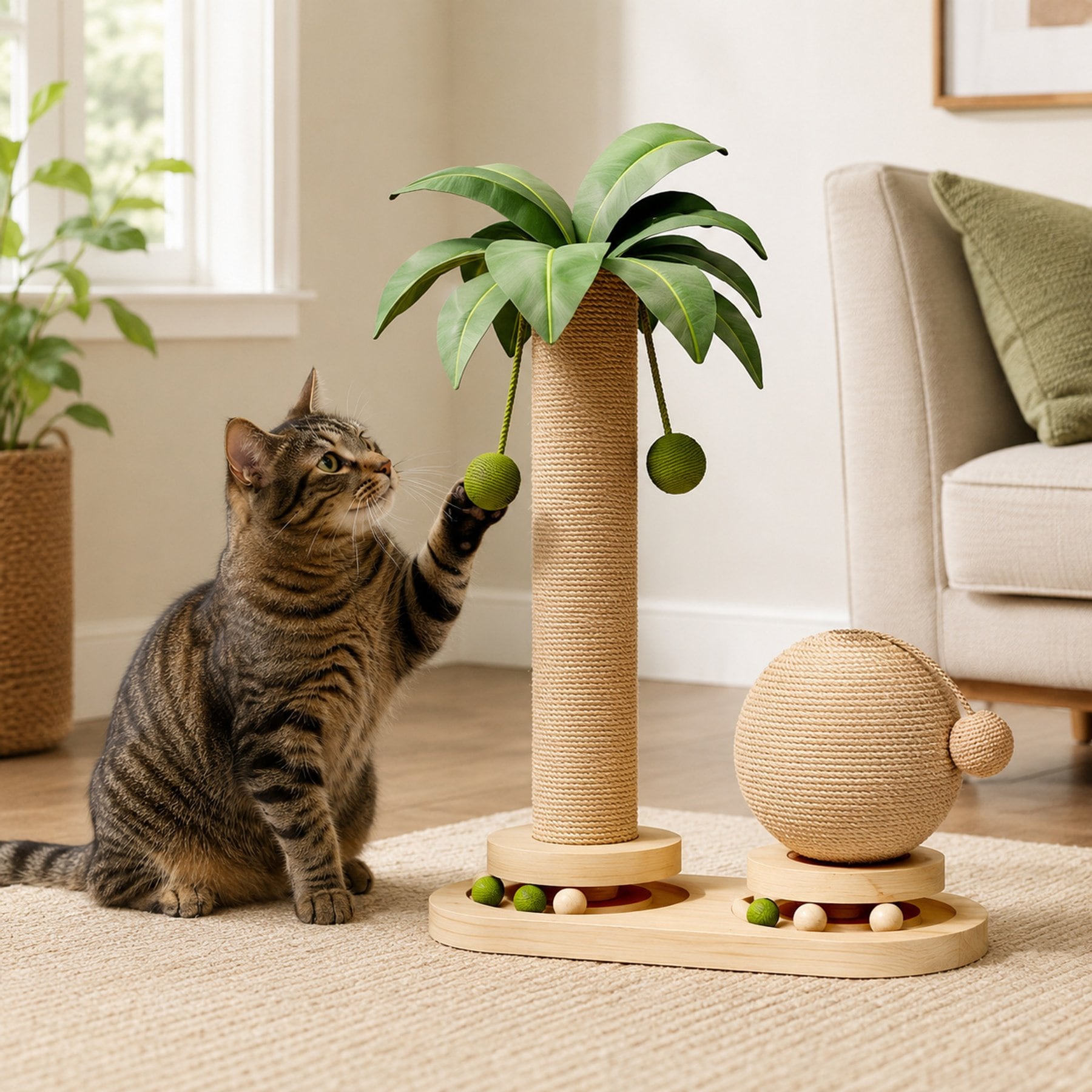 NonoPets Palm Tree Cat Tower Tropical Cat Scratching Post & Cozy Lounge, Small