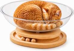 NonoPets Space Capsule Cat Bed with Wood Turntable Catnip Ball Track Toy, 13 x 21-in