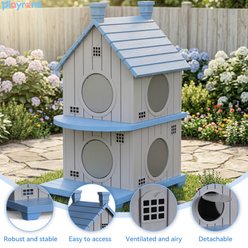 drato Three-Story Apartment Log Cabin Shape Outdoor Cat House, 25.51 x 20.71 x 38.86-in, Blue slide 2 of 6