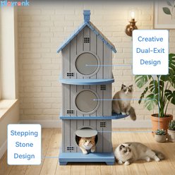 drato Three-Story Villa Log Cabin Style Outdoor Cat House, Blue, 25.51 x 20.71 x 52.09-in slide 2 of 6