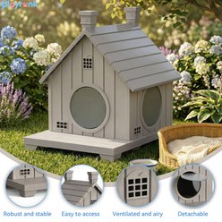 drato Single-Layer Cabin Shape Bed Outdoor Cat House, 25.51 x 20.71 x 25.63-in, Grey slide 2 of 6