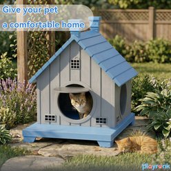 drato Single-Layer Cabin Shape Bed Outdoor Cat House, 25.51 x 20.71 x 25.63-in, Blue slide 2 of 6