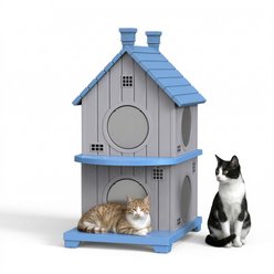 drato Three-Story Apartment Log Cabin Shape Outdoor Cat House, 25.51 x 20.71 x 38.86-in, Blue slide 1 of 6