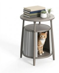 drato Side Table with Half-Open Design Bed Outdoor Furniture Style Sofa Cat Litter Box Enclosure, 17.72 x 17.72 x 23.54-in, Grey