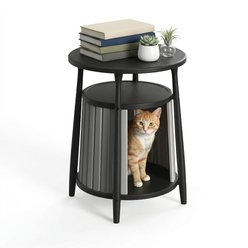 drato Side Table with Half-Open Design Bed Outdoor Furniture Style Sofa Cat Litter Box Enclosure, 17.72 x 17.72 x 23.54-in, Black