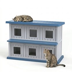 PLAYRANK Double-Deck Stray Apartment Outdoor Cat House, 51.97 x 26.42 x 37.28-in, Blue